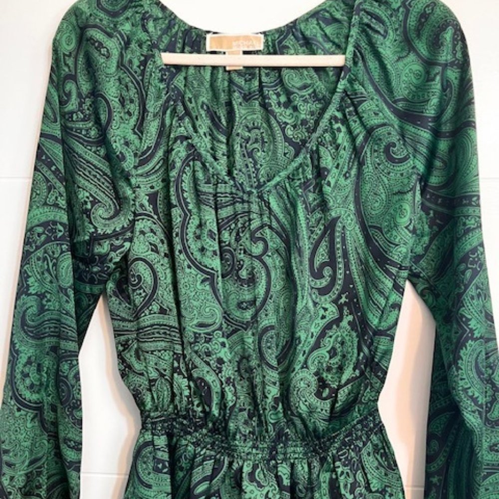 MICHAEL Michael Kors Green and Black Paisley Blouse